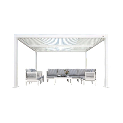 Aluminum Louvered Pergola Designed for Year-Round Outdoor Use, Adjustable Roof Sections, 72 MPH Wind Rating