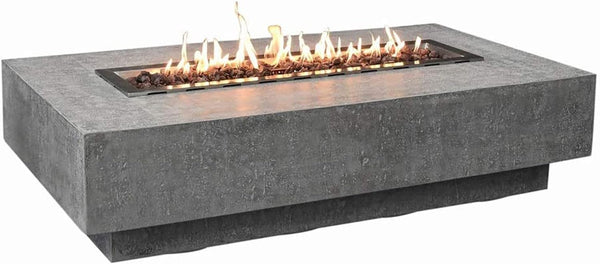 Rectangular Fire Pit Table Designed for Outdoor Entertaining, Cast Concrete, 56x32 Inch, Propane
