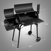 Barrel Grills Charcoal with Wheels and Front Table, Charcoal Grill with Smoker, Built-In Thermometer, 430 Square Inches, Offset Smoker Grill for Outdoor Backyard, Patio, Camping and Parties, Black
