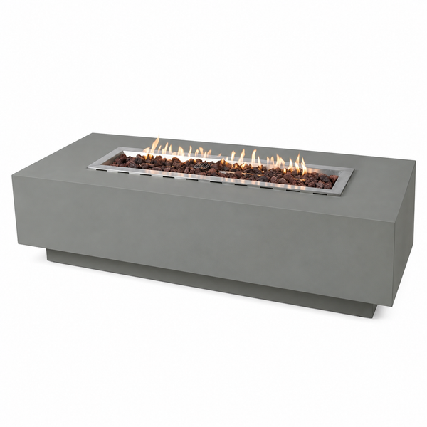 Fire Table Outdoor Fire Pit 60" X 27" Cast Concrete Firepit Includes Lava Rocks 45,000 Btus Outdoor Fireplace for Patio Furniture Set, Deck, Porch, Outdoor Heater - Natural Gas