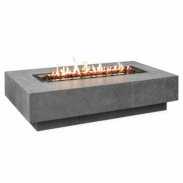 Rectangular Fire Pit Table Designed for Outdoor Entertaining, Cast Concrete, 56x32 Inch, Propane