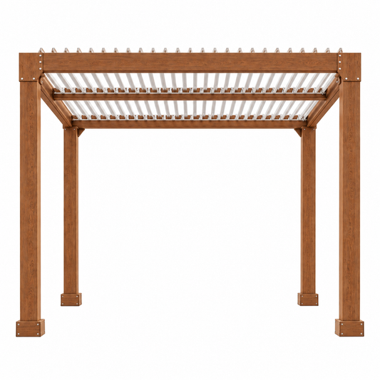 Louvered Pergola 10 Ft X10', Outdoor Pergola with Adjustable Louvered Roof, Reinforced Aluminum Frame, Integrated Drainage System, Hardtop Gazebo for Patio, Deck, Wood Grain