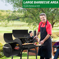 Barrel Grills Charcoal with Wheels and Front Table, Charcoal Grill with Smoker, Built-In Thermometer, 430 Square Inches, Offset Smoker Grill for Outdoor Backyard, Patio, Camping and Parties, Black