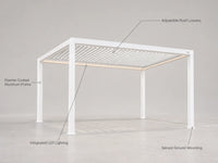 Louvered Pergola Modern White Pergola with Adjustable Roof for Deck Backyard Garden — Feature Infographic
