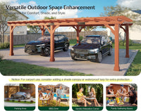 12X24 FT Premium Cedar Wood Pergola with Trellis Roof & Stakes