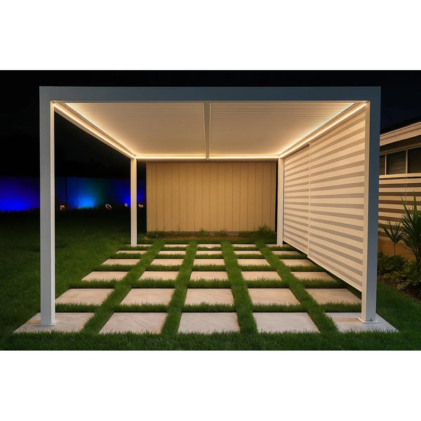 Aluminum Louvered Pergola Designed for Year-Round Outdoor Use, Adjustable Roof Sections, 72 MPH Wind Rating