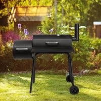 Barrel Grills Charcoal with Wheels and Front Table, Charcoal Grill with Smoker, Built-In Thermometer, 430 Square Inches, Offset Smoker Grill for Outdoor Backyard, Patio, Camping and Parties, Black