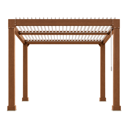Louvered Pergola 10 Ft X10', Outdoor Pergola with Adjustable Louvered Roof, Reinforced Aluminum Frame, Integrated Drainage System, Hardtop Gazebo for Patio, Deck, Wood Grain